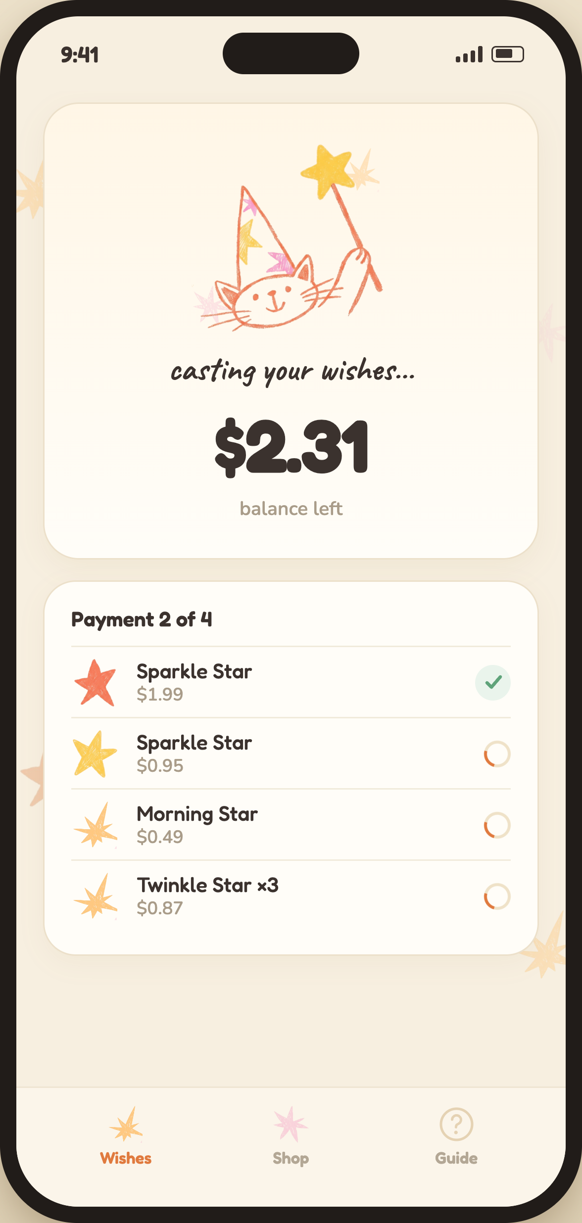 Halfway there — balance counting down to $2.31