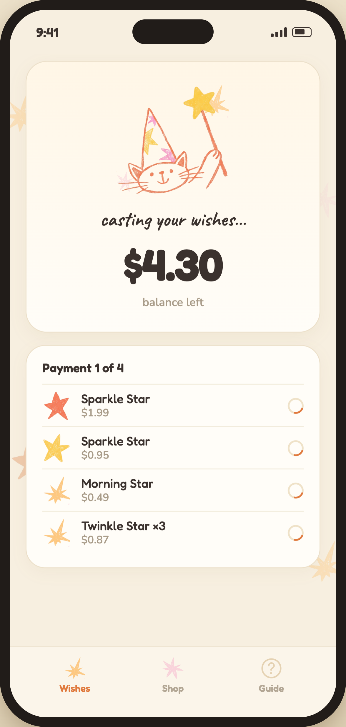 Rei casting your wishes — full balance of $4.30